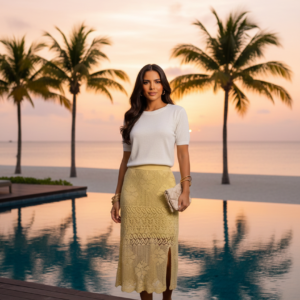 Saia Tricô Rendada Amarelo Manteiga